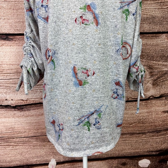 SOLD 🛍️ One World Women's Gray Snowman Printed Rolled Sleeve Sweater XL - Picture 6 of 8